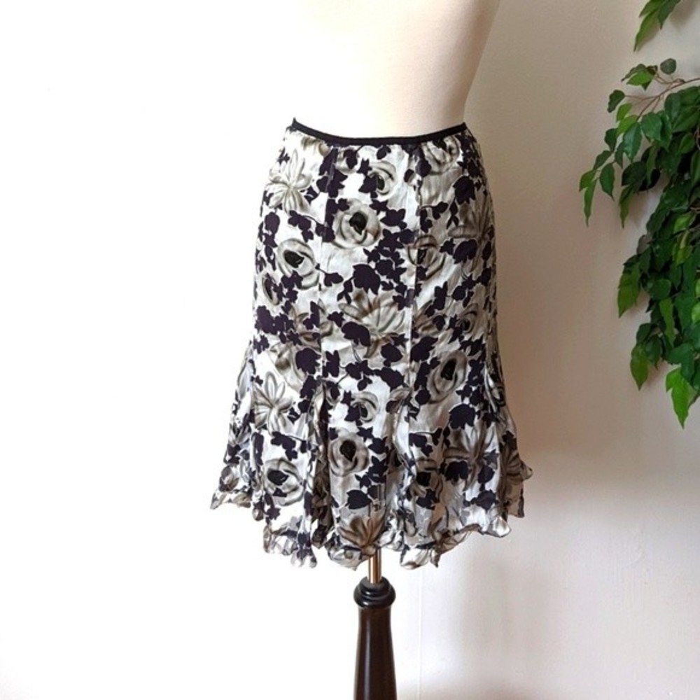 White House Black Market Silver Floral Midi Skirt